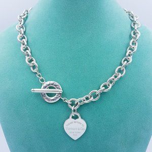 Authentic Tiffany & Co. Heart Tag Toggle Necklace Choker 925 Sterling Silver